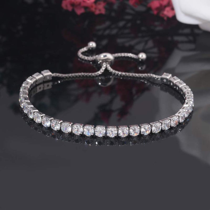 CiNily Adjustable Tennis Cubic Zirconia Bracelet for Women 14K Gold Plated Hypoallergenic Slider Bracelet Jewelry Gift (Adjustable bracelet-white) - Image 2